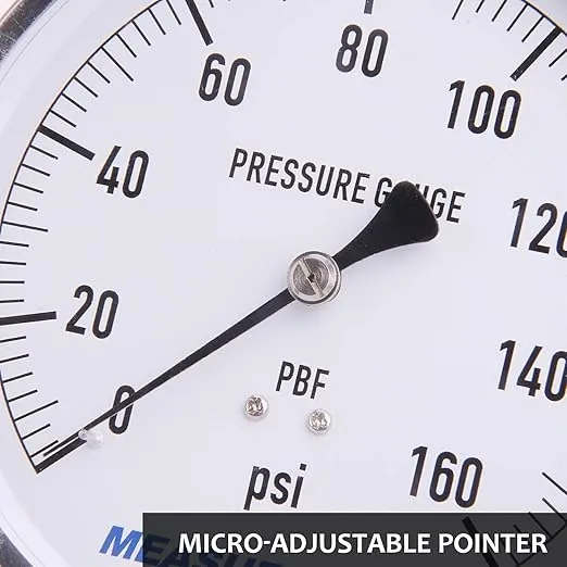 MEASUREMAN 4-1/2" Dial Size, 304 Stainless Steel Case,Drinking Water Lead-Free Contractor Pressure Gauge, 0-160Psi,+/-1% Accuracy, 1/4" NPT Lower Mount