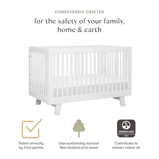 Babyletto Hudson 3-in-1 Convertible Crib with Toddler Bed Conversion Kit in White, Greenguard Gold Certified , 53.75x29.75x35 Inch (Pack of 1)