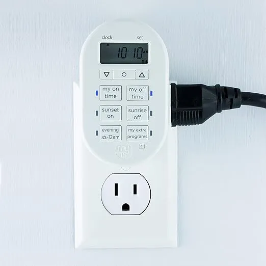 myTouchSmart Simple Set 7-Day Digital, 1 Grounded, Sunrise-Sunset Indoor Outlet Programmable ON/OFF Plug, 125V, Lamp Timer, Seasonal Lights, White, 33860, 1 Pack