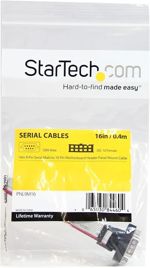 StarTech.com 16in 9 Pin Serial Male to 10 Pin Motherboard Header Panel Mount Cable - motherboard to RS232 (PNL9M16),Gray
