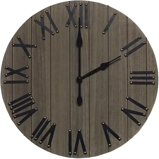 Elegant Designs HG2004-RGY Handsome Rustic Farmhouse Roman Numerals 21" Wood Wall Clock, Rustic Gray