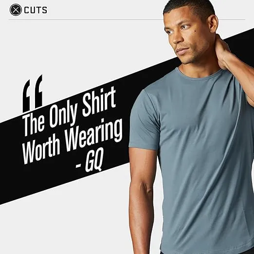 Cuts Clothing Men's Premium AO Crew Neck Casual Short Sleeve T-Shirt | Classic Curve Hem | PYCA Pro Soft Fabric
