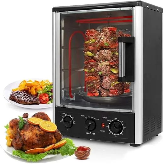 Nutrichef Vertical Countertop Oven with Rotisserie, Bake, Broil, & Kebab Rack Functions - Adjustable Settings - 2 Shelves - 1500W - Thanksgiving Turkey - Includes Grill, Kebab skewer racks & bake pan