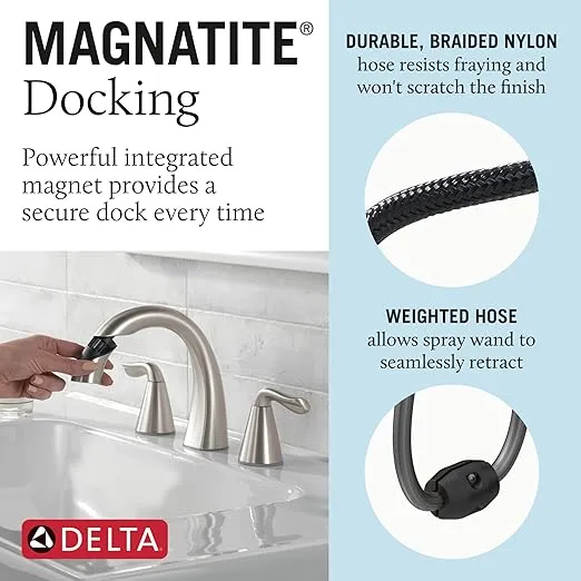 Delta Faucet Arvo Pull-Down Widespread Bathroom Faucet, Brushed Nickel Bathroom Sink Faucet, Bathroom Faucet with Pull Out Sprayer, 3-Hole Bathroom Faucet, SpotShield Nickel 35840LF-SPPD