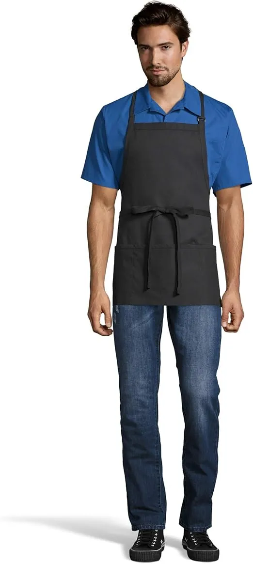 Uncommon Threads Unisex Adjustable 3 Pocket Restaurant Bib Apron