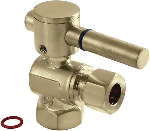 Kingston Brass CC33107DL 3/8" IPS X 3/8" OD Comp Quarter-Turn Angle Stop Valve, Brushed Brass