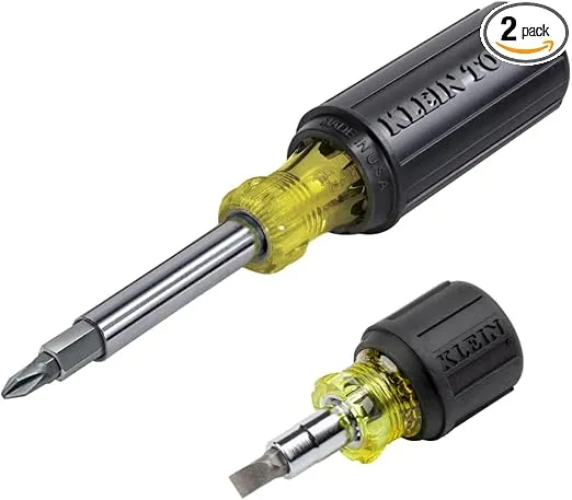 Klein Tools 80027 Screwdriver Set, 11-in-1 Multi-bit Screwdriver, 6-in-1 Stubby Screwdriver, Phillips, Slotted, Square, Torx Bits, 2-Piece