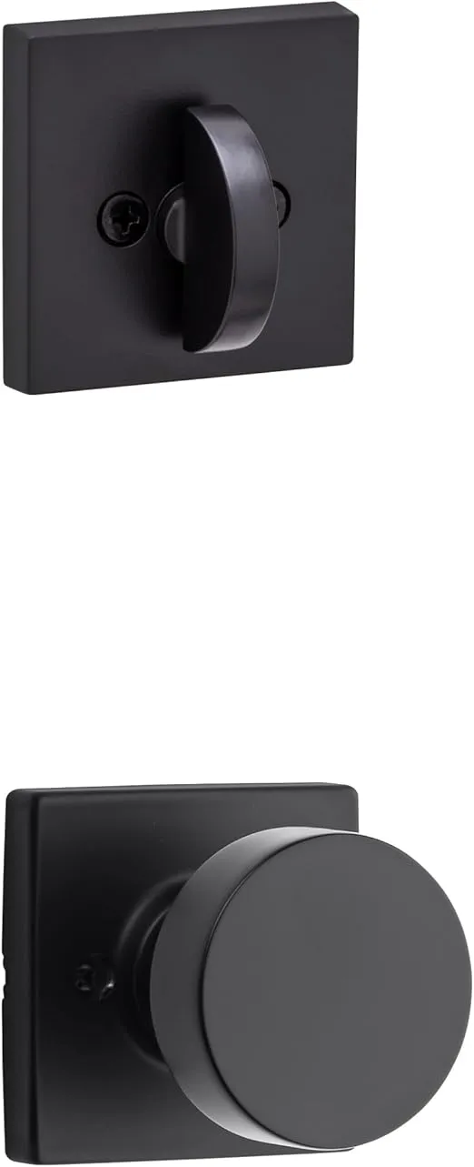 Kwikset 968PSKSQT-514 Pismo Knob with Square Rose Interior Dummy Handleset Trim with New Chassis Matte Black Finish