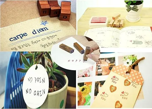 Rubber Stamp Letters Alphabets, Dedoot 70 pcs Alphabet Mini Stamps for Pottery Vintage Wooden Number and Letter Symbol for Clay Crafts, Card Making, Kids Painting