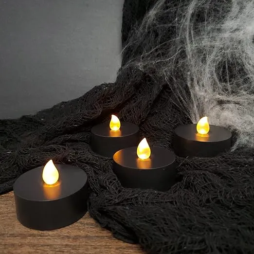 LumaBase Extra Large Battery Operated Tea Lights with Remote Control, Black - Set of 4