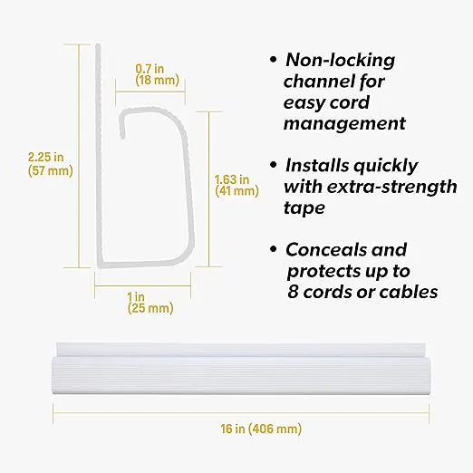 J Channel Cable Management - 5-Pack 16-Inch Wire Organizers for Cords - Cord Hider Kit for Desk, Office, and Kitchen Use by Simple Cord (White)