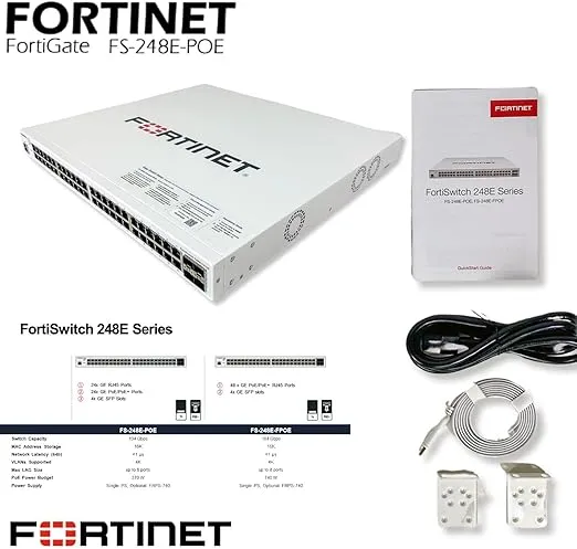 Fortinet - FS-248E-FPOE - Fortinet FortiSwitch 248E-FPOE - Switch - L3 - managed - 48 x 10/100/1000 (PoE+) + 4 x Gigabit SFP - rack-mountable - PoE+ (740 W)