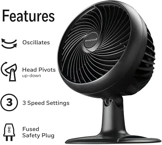 Honeywell Turbo Force Oscillating Table Fan, HT-906,Black, Medium (Oscillating)