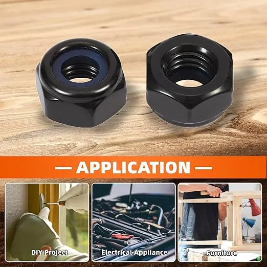 M10 Black Nylon Insert Hex Lock Nuts Locknuts, Stainless Steel 18-8 (304), Black Oxide, 20 PCS