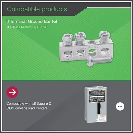 Square D - PK3GTA1CP 3" Terminal Ground Bar Kit, Metallic