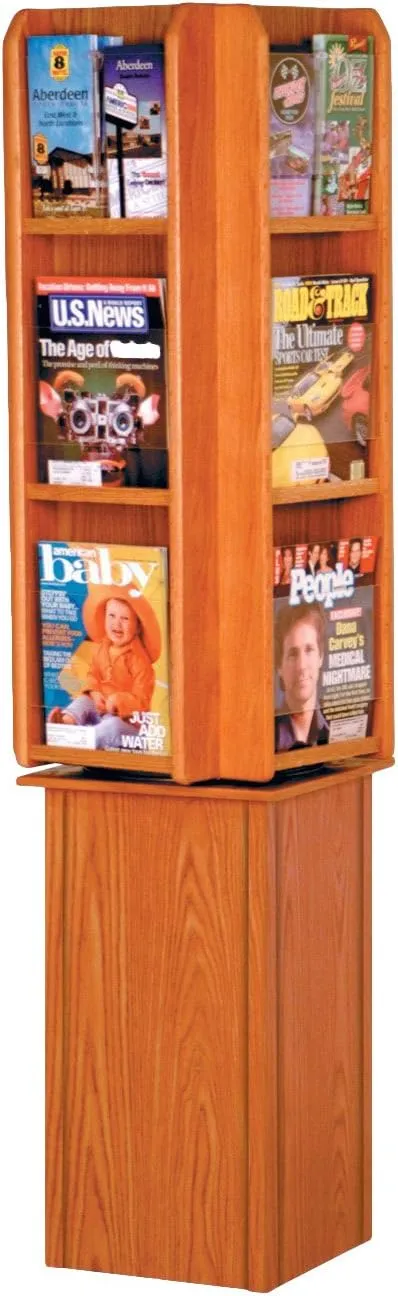 Wooden Mallet Divulge Spinning Floor Display with 12 Magazine/24 Brochure Pockets, Medium Oak