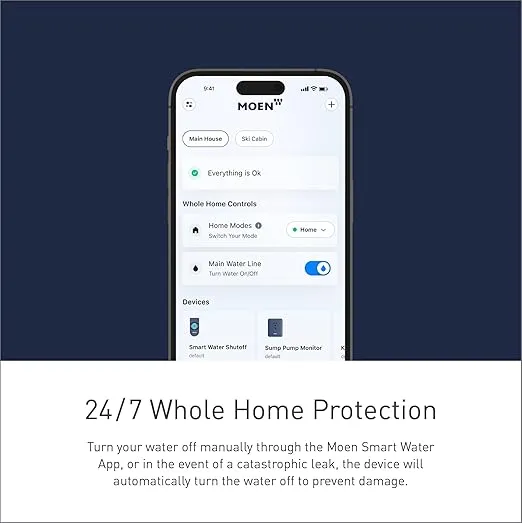 Moen 900-001 Flo Smart Water Monitor and Automatic Shutoff Sensor, Wi-Fi Water Leak Detector for 3/4-Inch Diameter Pipe
