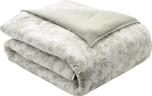 Laura Ashley Home - Twin Duvet Cover Set, Reversible Cotton Bedding with Matching Sham, Lightweight Home Decor for All Seasons (Natalie Sage, Twin)