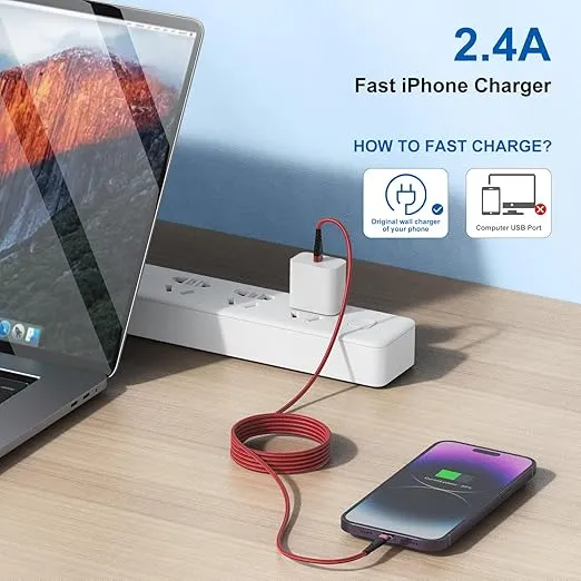 (3 Pack) Long iPhone Charger 10 Ft for [Apple MFi Certified], CyvenSmart 10 Foot USB A to Lightning Cable Fast Charging Cord 10 Feet for iPhone 14/13/12/11/XS/XR/X/8/7/6/5/SE Plus Pro Max Mini -Red