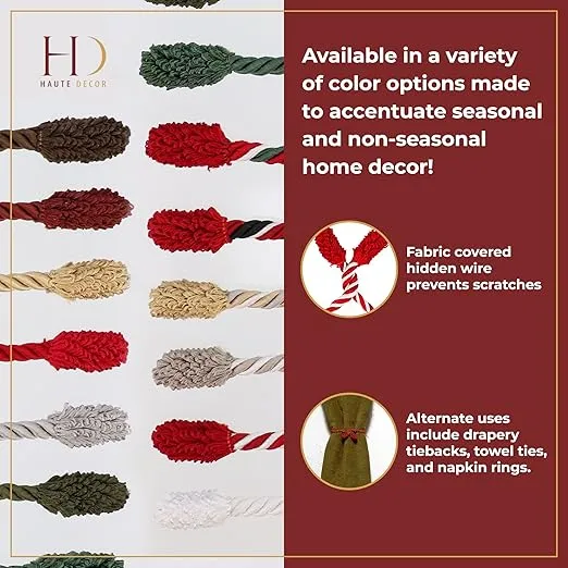 Haute Decor Decorative Twist Ties, 6 Pack, 16 inches (Black/Red/White) - Hang Garland, Lights, Decorations from Bannister or Railings for Christmas Holidays or Use Year-Round