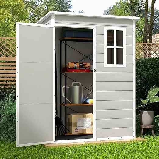 Patiowell 5x3 FT Resin Outdoor Storage Shed-Perfect to Store Patio Furniture, Garden Tools Bike Accessories, Beach Chairs and Lawn Mower, Grey & White