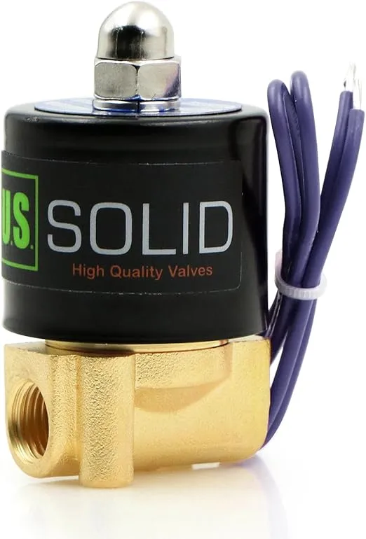 1/4" NPT Brass Electric Solenoid Valve 12VDC Normally Closed VITON (Standard USA Pipe Thread). Solid Brass, Direct Acting, Viton Gasket Solenoid Valve by U.S. Solid.