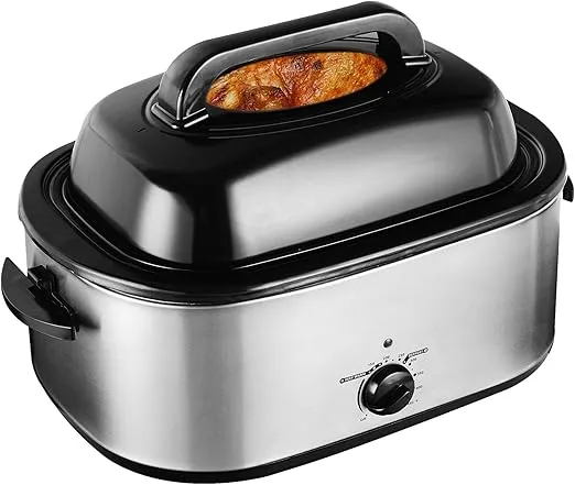 Sunvivi 26 Quart Electric Roaster Oven Turkey Roaster with Lid Electric Roasters with Removable Pan Large Roaster, Visible & Self-basting Lid, Fast Heating & Thaw/warming Setting, Silver