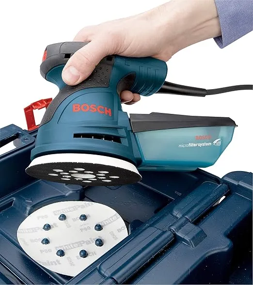 BOSCH ROS20VSK Palm Sander 2.5 Amp 5 in. Corded Variable Speed Random Orbital Sander/Polisher Kit with Dust Collector and Hard Carrying Case