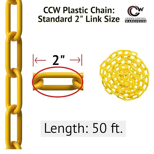 Crowd Control Warehouse - Plastic Chain Safety Barrier, Lightweight, Crowd Control Black 2 Inch 50 Foot Long