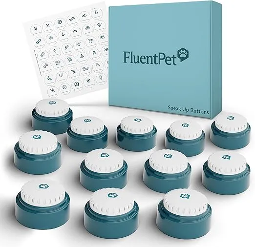 FluentPet Speak Up Button 12 Pack with Clearer Upward-Facing Sound - 12 Recordable Buttons with Batteries Included & Premium Audio for Dogs & Cats | Easy-to-Press Training Dog Buttons