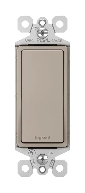 Legrand radiant TM873NICC10 15 Amp Rocker Wall Switch, 3-Way Decorator Light Switches, Nickel (1 Count)