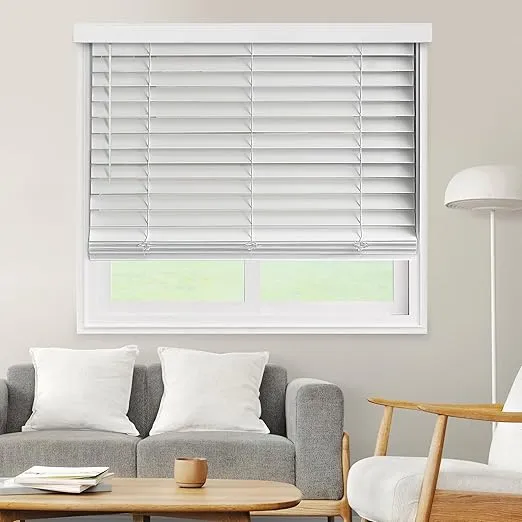 CHICOLOGY Faux Wood Blinds , Window Blinds , Wood Blinds , Window Shades , Window Treatments , Blinds & Shades , Window Shades For Home , Wooden Blinds , 36"W X 36"H, Basic White