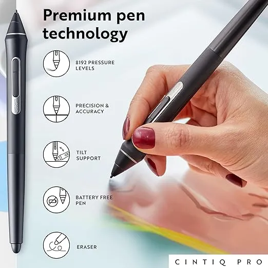 Wacom Cintiq Pro 24 Creative Pen and Touch Display – 4K graphic drawing monitor with 8192 pen pressure and 99% Adobe RGB (DTH2420K0), Black