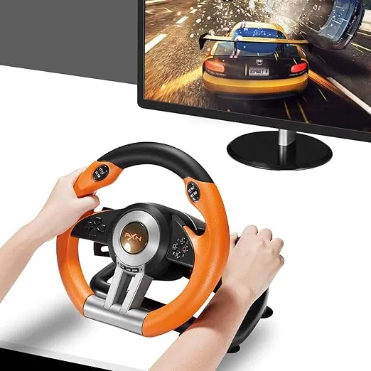 PXN Xbox Steering Wheel V3II 180° PC Gaming Racing Wheel Driving Wheel, with Linear Pedals and Racing Paddles for PC, PS4, Xbox One, Xbox Series X|S, Nintendo Switch - Orange