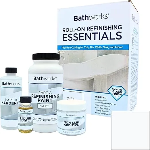 Bathworks Essentials Refinishing Kit - 22 fl oz, Extreme Durability, Smooth Finish, with Non-Slip Protection - High Gloss White - for Bathtubs, Tiles, Sinks, Showers, and More