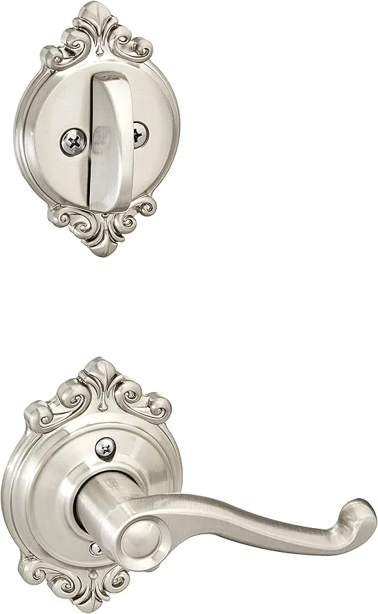 Schalge F59FLA619BRKRH Flair Right Handed Pack Lever Set with Single Cylinder Deadbolt and Decorative Brookshire Rose (Interior Half Only), Satin Nickel