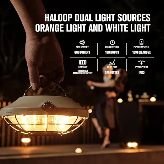 OLIGHT Haloop 600 Lumens Rechargeable Umbrella Lights with Dual Light Sources, Cordless LED Lighting, 360-degree Soft Light Beam for Patio Umbrellas, Camping Tents, or Beach Use (Clay Beige)