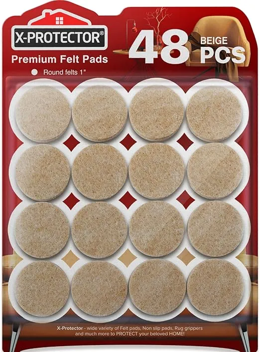Best Felt Furniture Pads X-PROTECTOR - 48 Premium Chair Felt Pads Floor Protector for Furniture Feet Wood Hardwood Floors - Protect Your Hard Floors! (Beige)