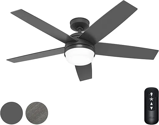 Hunter Fan 52 inch Ceiling Fan with Lights and Remote Control, Contemporary Ceiling Fan Matte Black, Reversible Blades, Indoor Ceiling Fan for Kitchen, Bedroom, Living Room (Renewed)