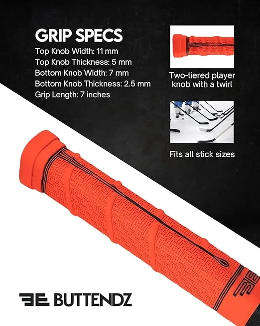 Future Rubber Replacement Hockey Grip - Step Down Knob, Two-Tiered Player Knob with Twirl, Fits All Stick Sizes for Superior Control and Puck Feel