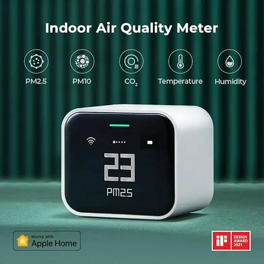 Qingping Air Monitor Lite, Apple HomeKit Compatible Wi-Fi Indoor Air Quality Meter Detects Home CO2, PM2.5, PM10, Temperature, and Humidity