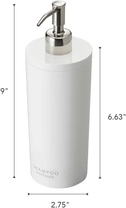 Yamazaki 2928 Tower Shampoo Dispenser Contemporary Bottle Pump for Shower, Round, White