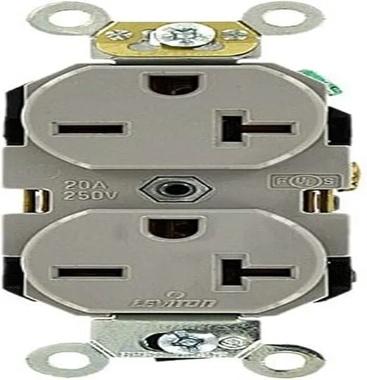 Leviton 5462-GY 20 Amp, 250 Volt, Industrial Heavy Duty Grade, Duplex Receptacle, Straight Blade, Self Grounding, Gray