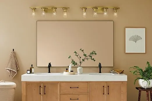KICHLER Crosby 31.25" 4-Light Vanity Light with Clear Glass in Natural Brass, for Bathroom, (31.25 x 8.75), 45498NBRCLR