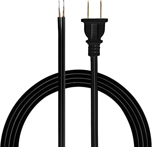GE Power Gear 8 Ft Lamp Cord, Polarized Molded Plug, 2-Prong, DIY Repair/Replacement, UL Listed, Black, 54435