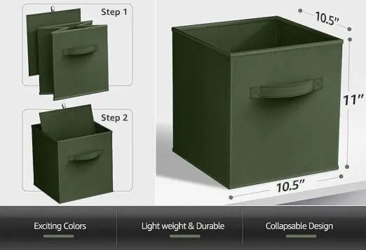 Sorbus Foldable Storage Cubes - 6 Fabric Baskets for Organizing Pantry, Shelf, Toy Box, Cubby, Closet Organizer - 11 Inch Collapsible Closet Organizers and Storage Bins (Dark Green 6 Pack)