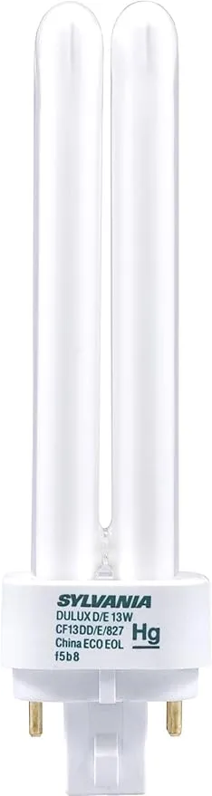 SYLVANIA Ecologic DULUX Double Compact Fluorescent Lamp with 4-Pin Base, 13W, 2700K, 82 CRI, For Electronic and Dimming Ballasts, Frosted, White (20682)