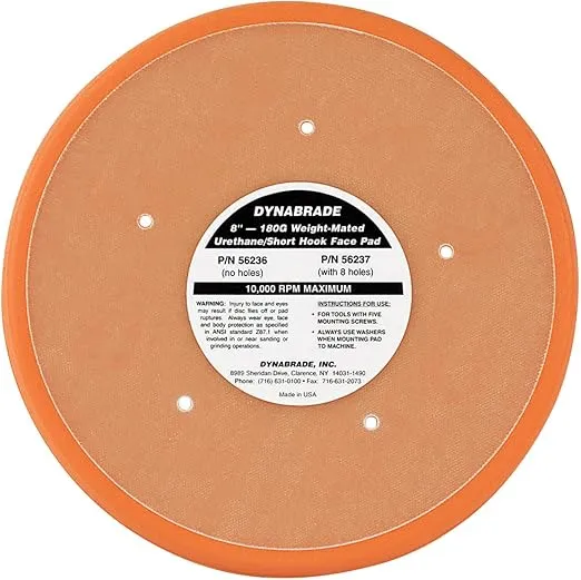 Dynabrade (56236) 8"" (203 mm) Diameter Non-Vacuum Disc Pad | Hook-Face, Short Nap for Use with Re-attachable Discs | Thick Urethane Medium Density Item