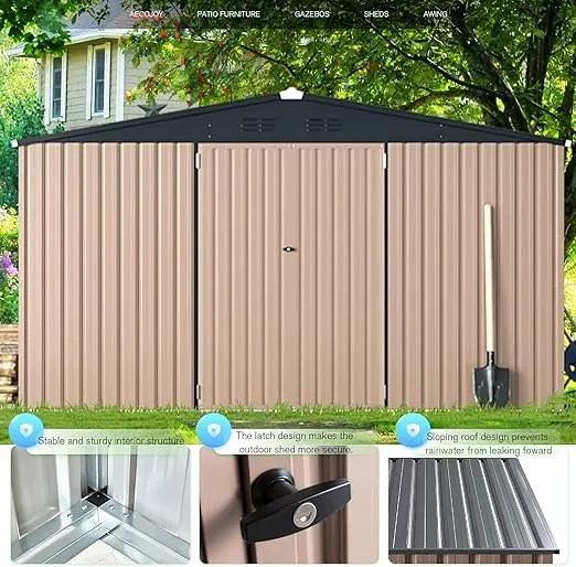 AECOJOY Shed 12' x 10' Outdoor Storage Shed for Ourdoor, Extra Large Metal Steel Yard Shed with Design of Lockable Doors, Utility and Tool Storage for Garden, Backyard, Patio, Outside use