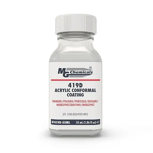 MG Chemicals - 419D-55ML 419D Premium Acrylic Conformal Coating, 55 mL Bottle, IPC 830, UL 94V-0 (File # E203094), Clear, 1.86 Fl Oz (Pack of 1)